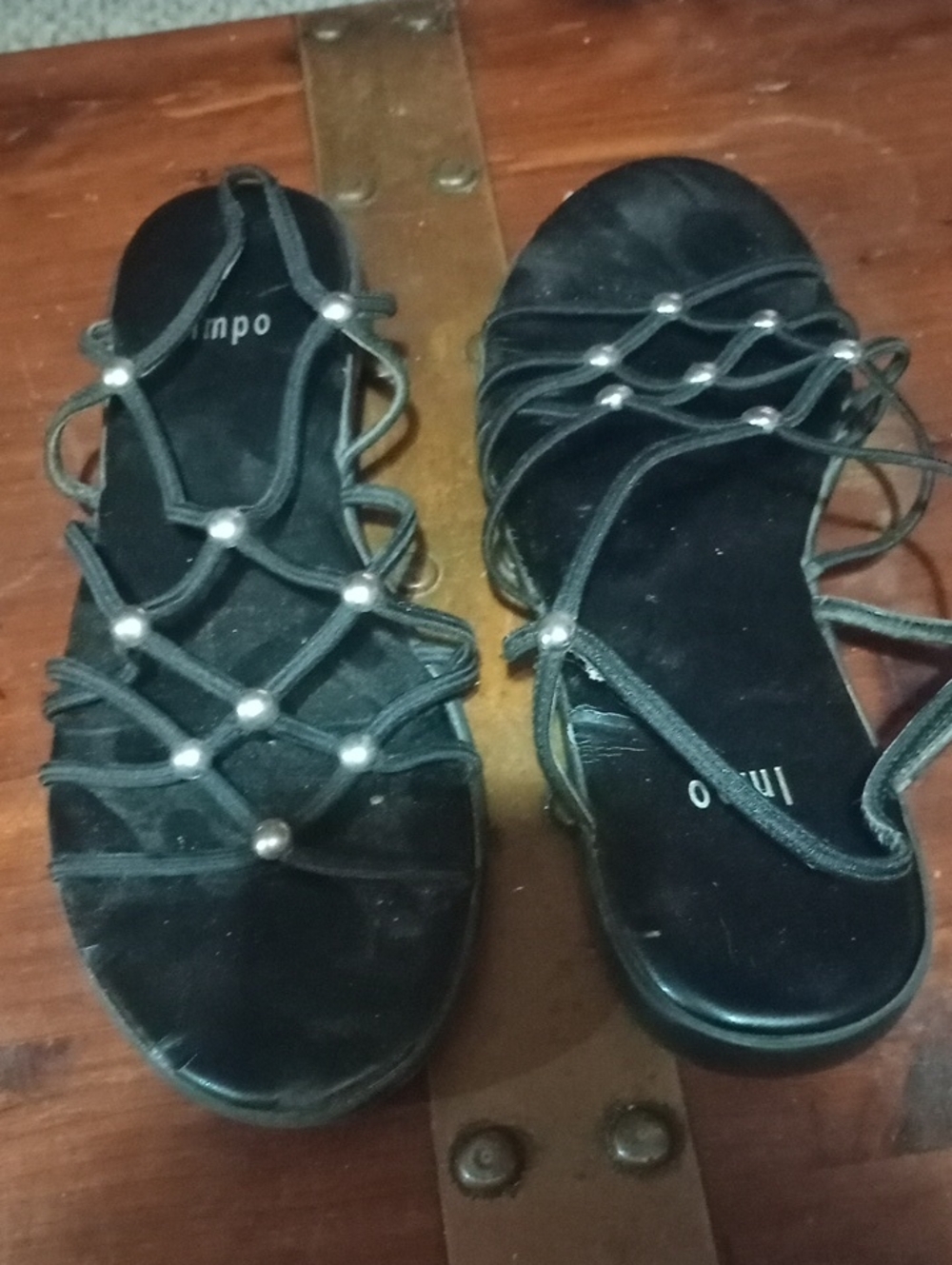 Impo Black Strappy Sandals with Pearl Accents